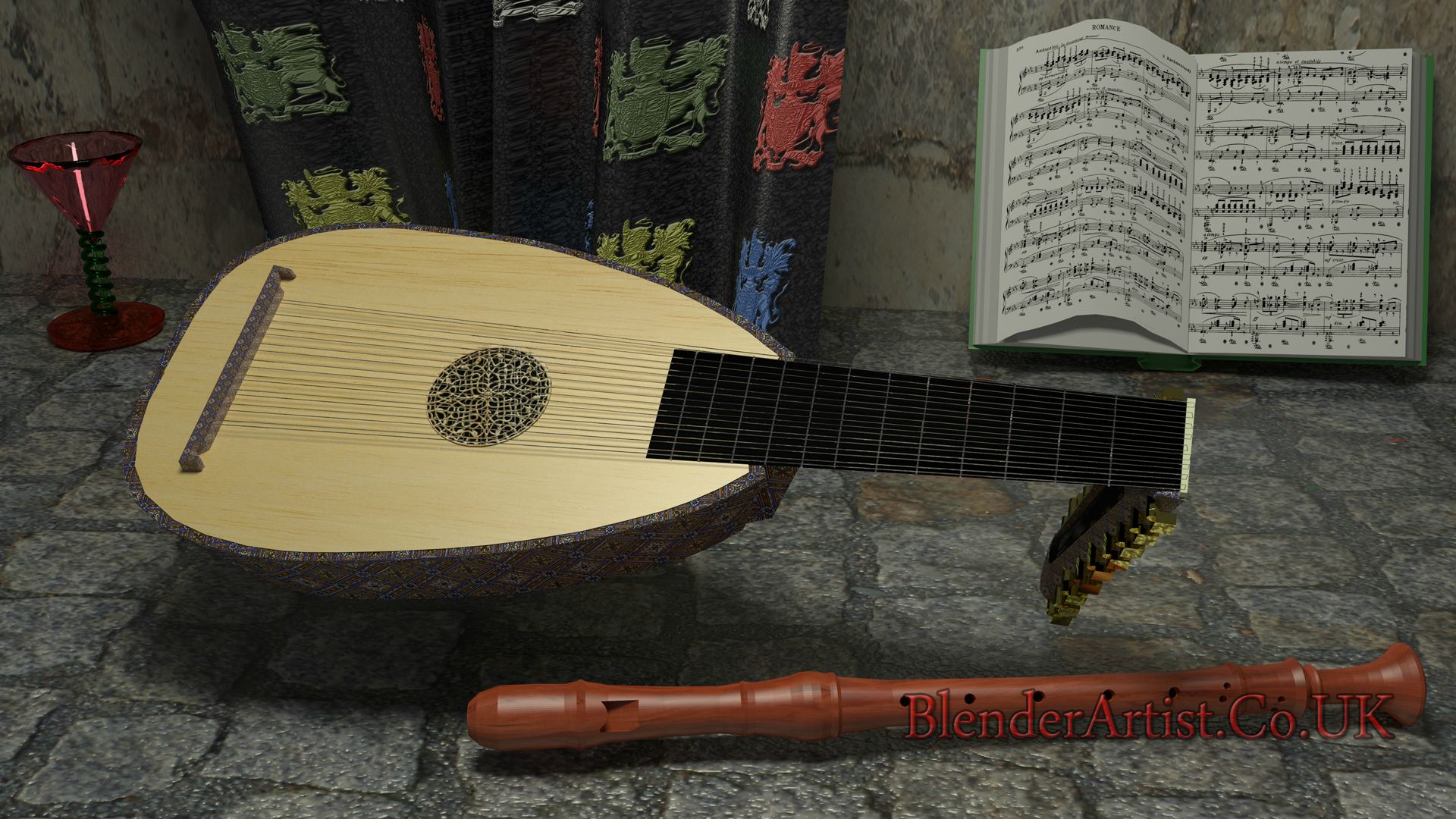 Lute And Recorder. © BlenderArtist.Co.Uk 2014.